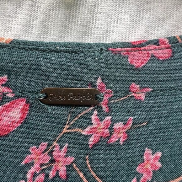 Free People Flower Fields Mini Dress Emerald Green Floral Long Sleeve Size S - Picture 12 of 16